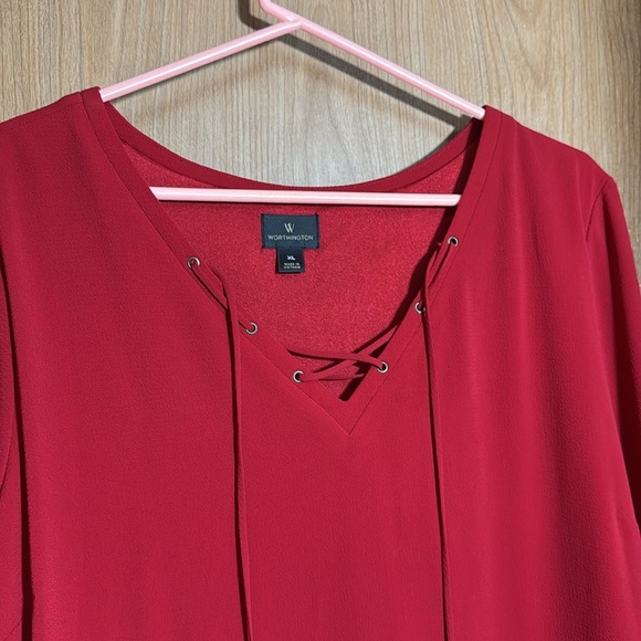 Worthington Red Long Sleeve Vneck Mid length dress Size Medium - Picture 3 of 5